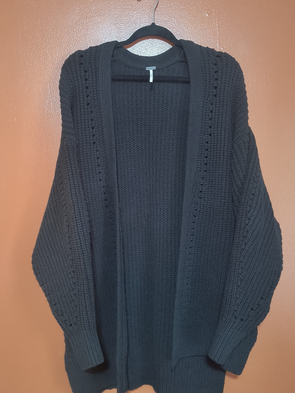 Free People Black Open-Front Chunky Knit Cardigan